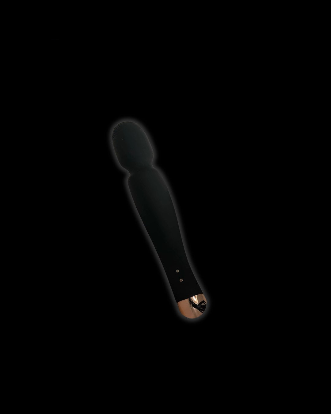 Close-up of the Powerful Magic Wand Vibrator Secret Kiss in black, featuring a large silicone head and ergonomic design.