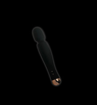 Close-up of the Powerful Magic Wand Vibrator Secret Kiss in black, featuring a large silicone head and ergonomic design.