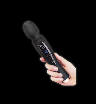 Close-up of the Powerful Magic Wand Vibrator Secret Kiss in black, featuring a large silicone head and ergonomic design.